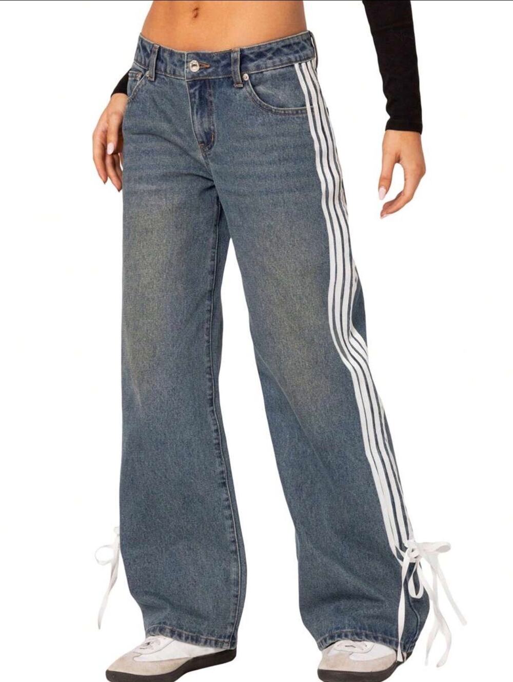 Cali 1850 Side Stripe Wide Leg Jeans Bow Tie Hem Size 9/29